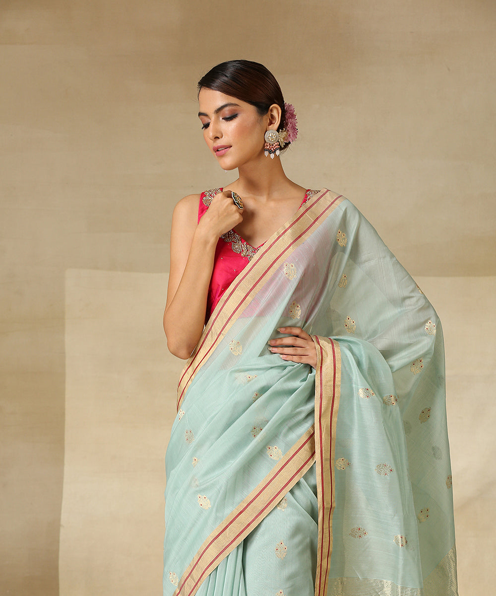 Handloom_Powder_Blue_Cotton_Silk_Chanderi_Saree_With_Gold_Zari_Booti_WeaverStory_01