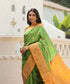 Handloom_Green_Pure_Katan_Silk_Banarasi_Saree_With_Booti_And_Mustard_Border_WeaverStory_01