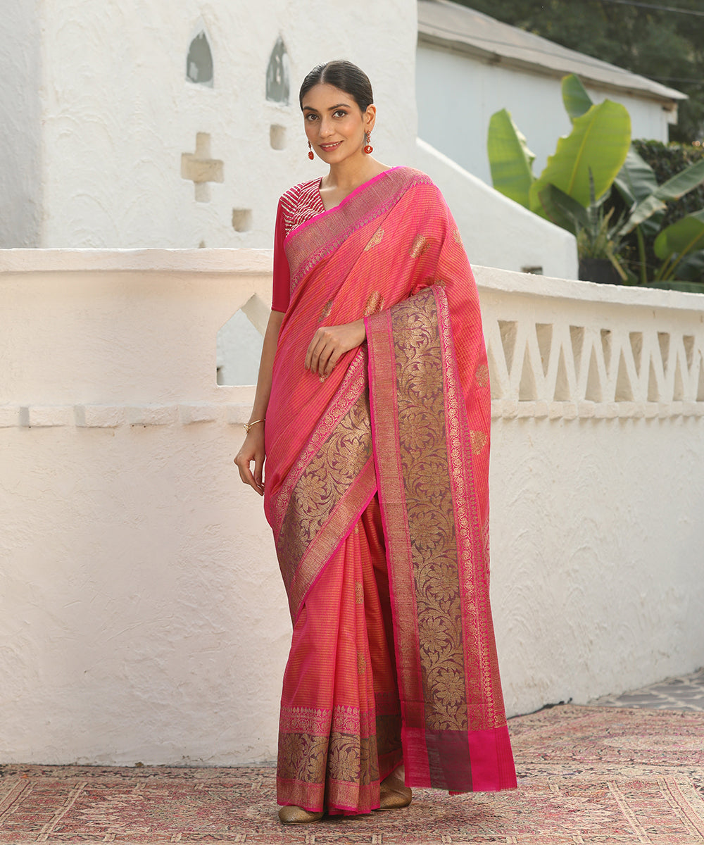 Pink_Handloom_Dupion_Silk_Banarasi_Saree_With_Broad_Zari_Border_WeaverStory_02