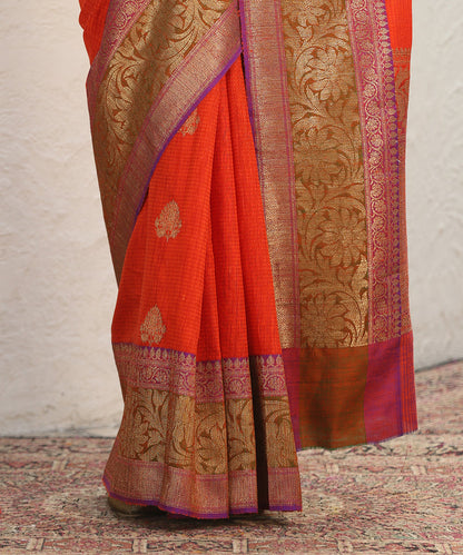 Handloom_Orange_Dupion_Silk_Banarasi_Saree_With_Broad_Zari_Purple_Border_WeaverStory_04