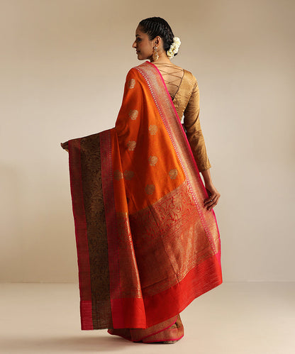 Handloom_Mustard_Dupion_Silk_Banarasi_Saree_With_Broad_Pink_Zari_Border_WeaverStory_03