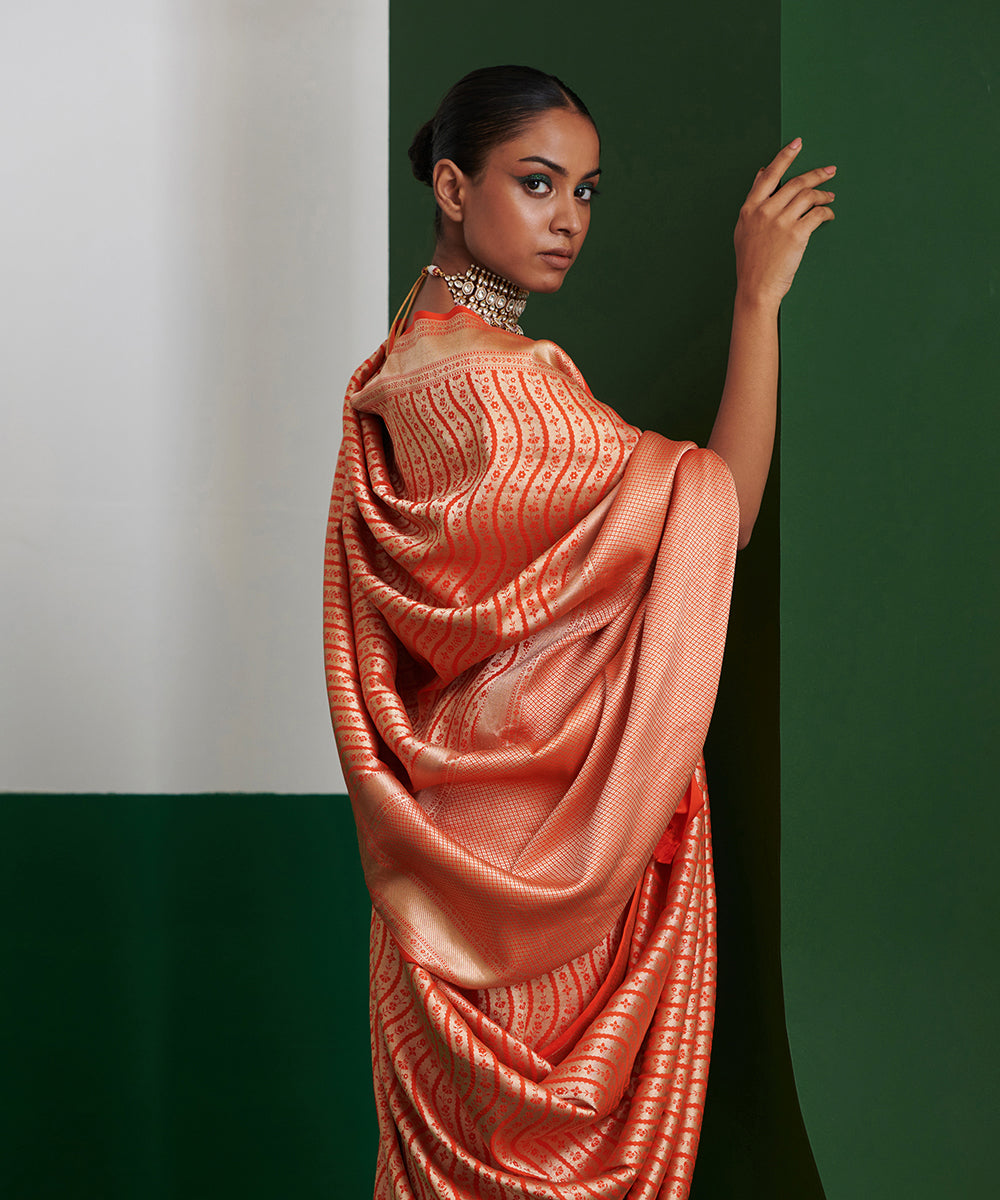 Handloom_Orange_Pure_Katan_Silk_Banarasi_Brocade_Saree_With_Wave_Design_WeaverStory_01
