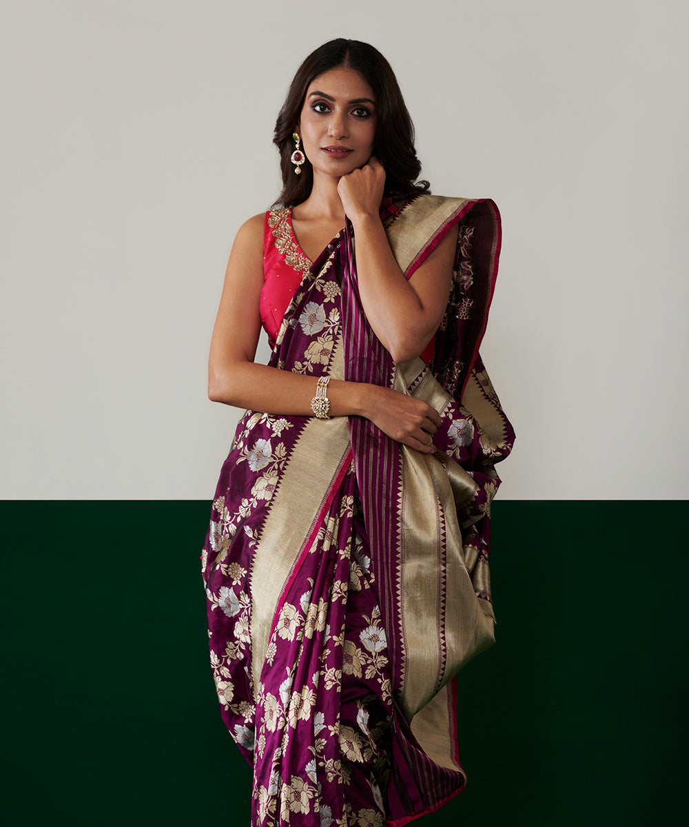 Handloom_Black_Pure_Katan_Silk_Banarasi_Saree_With_Gold_And_Silver_Zari_Jaal_WeaverStory_01