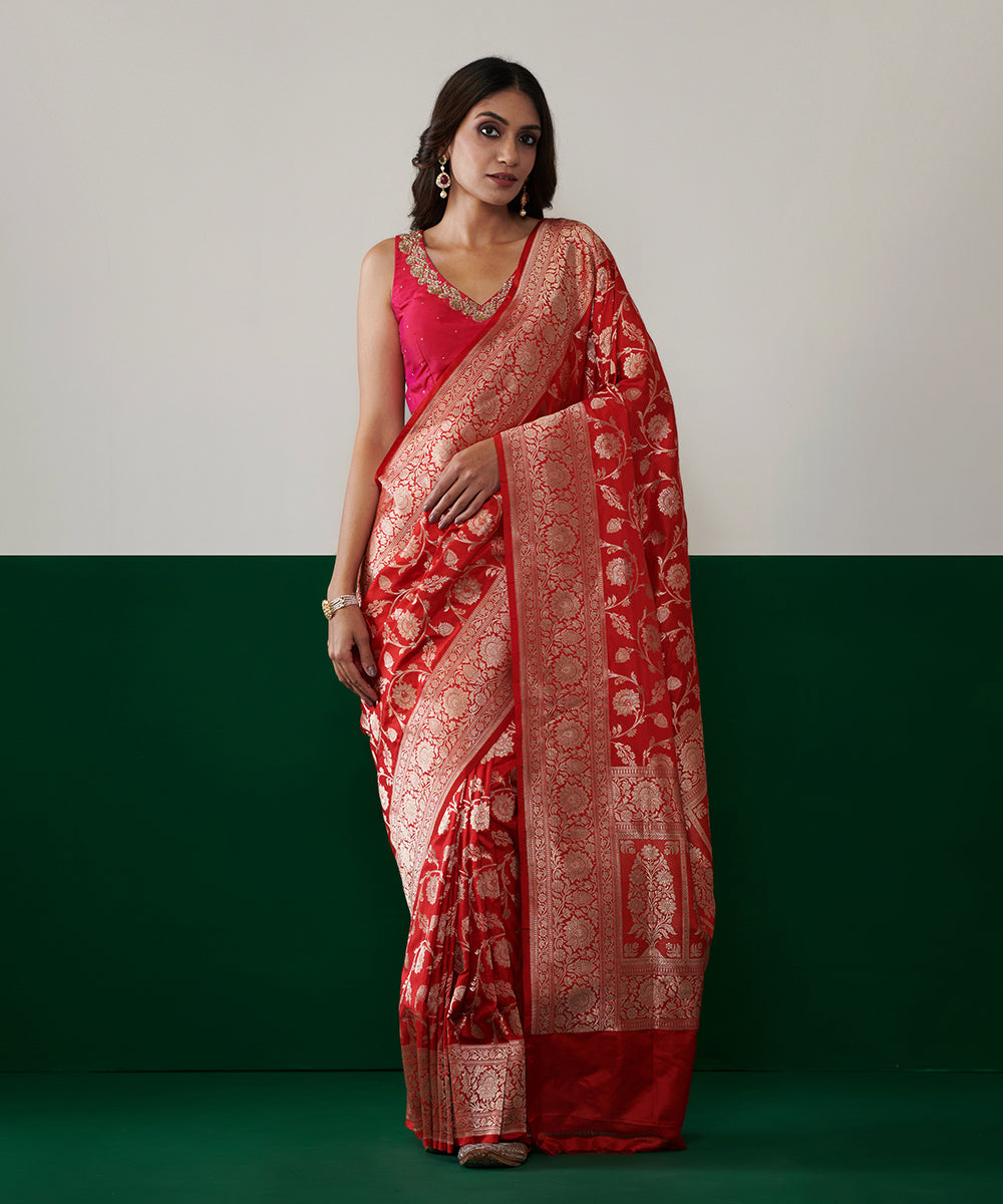 Red_Handloom_Pure_Katan_Silk_Banarsai_Saree_With_Sona_Rupa_Zari_Jaal_WeaverStory_02