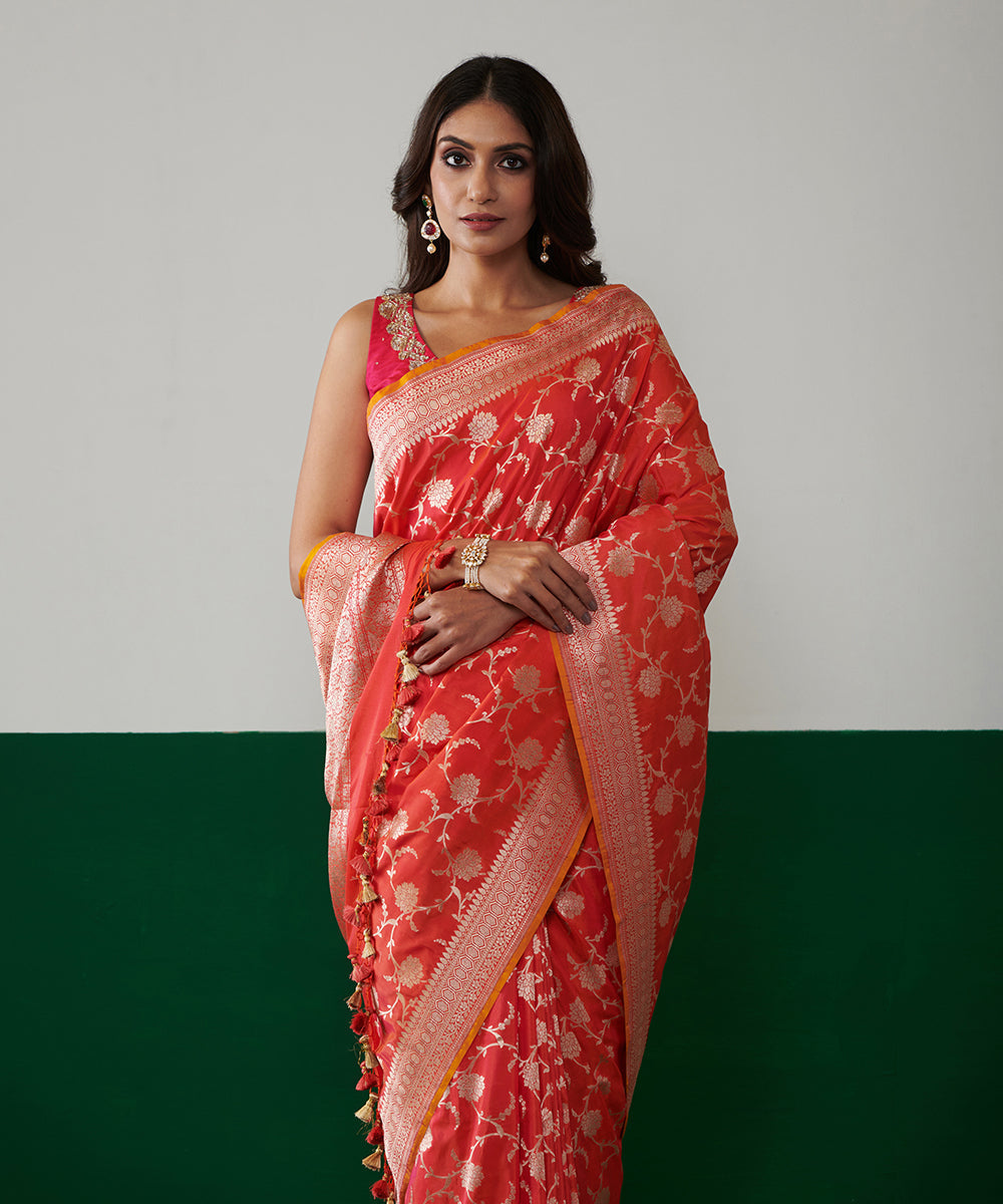 Handloom_Orange_Pure_Katan_Silk_Banarasi_Saree_With_All_Over_Floral_Zari_Jaal_WeaverStory_01