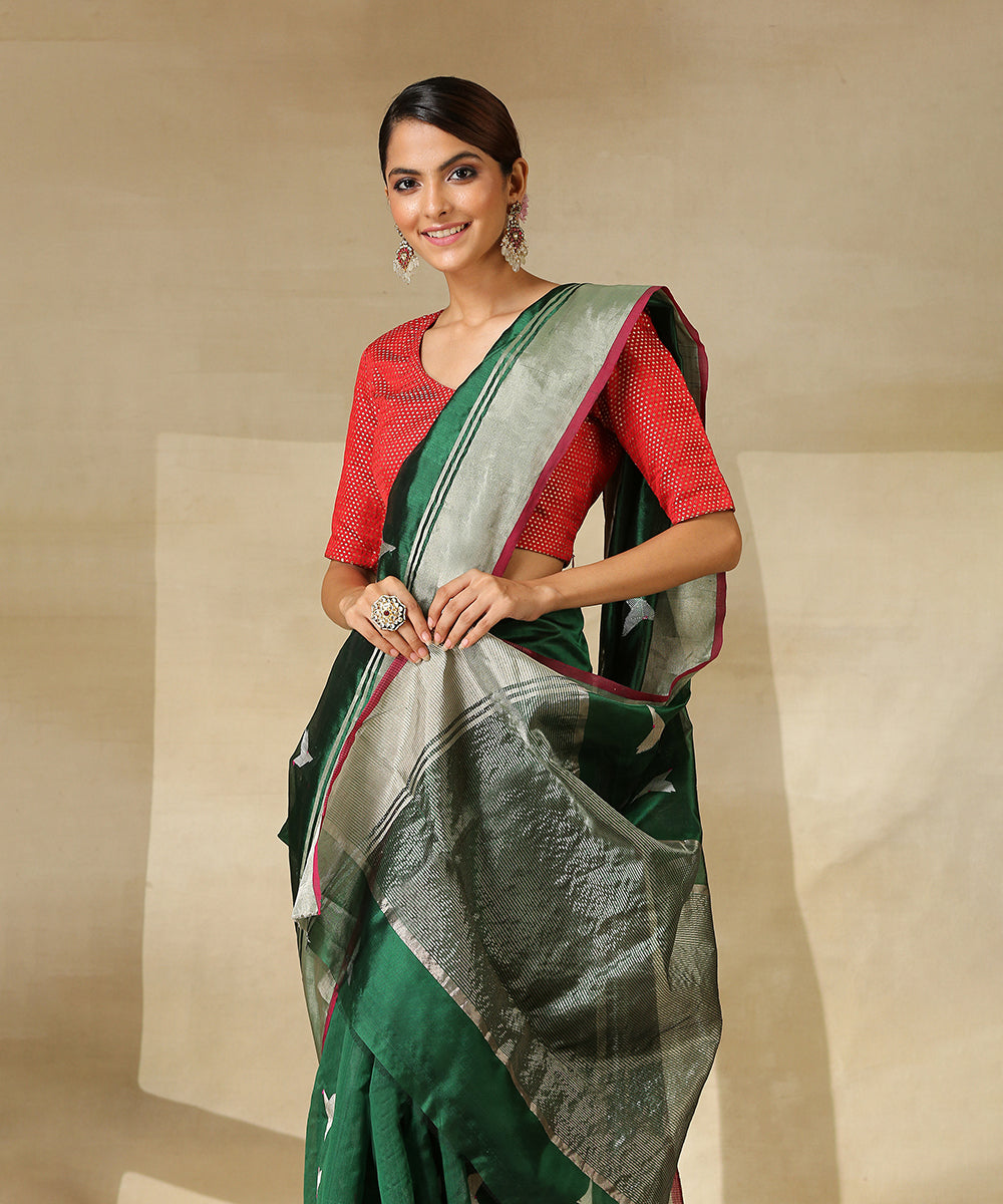 Green_Handloom_Pure_Chanderi_Silk_Saree_With_Birds_Motifs_WeaverStory_01