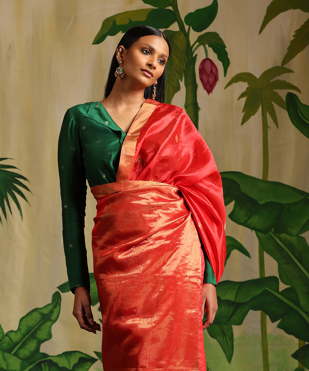 Handloom_Red_Pure_Silk_Chanderi_Saree_With_Zari_Booti_WeaverStory_01