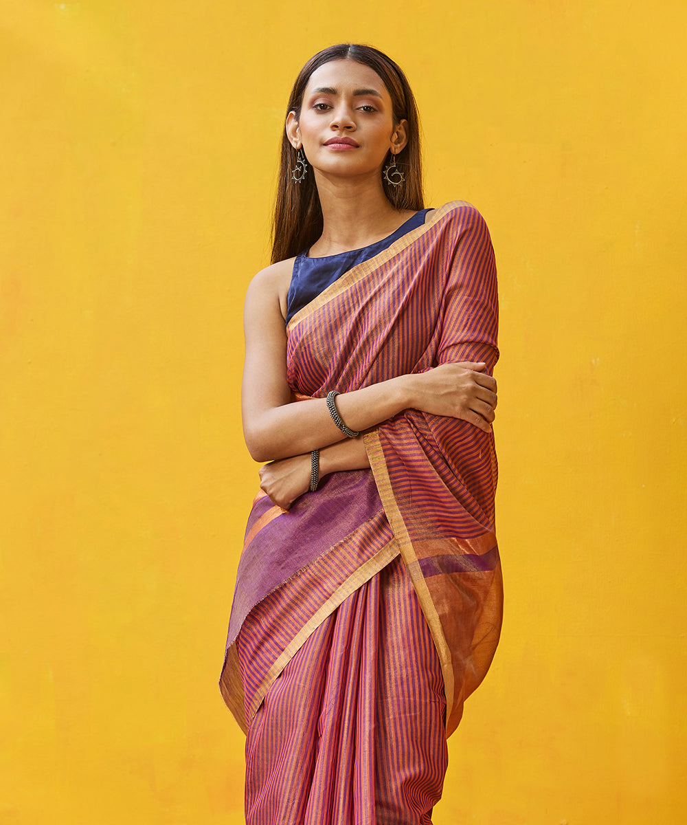 Rust_And_Blue_Handloom_Striped_Pure_Chanderi_Tissue_Saree_WeaverStory_01