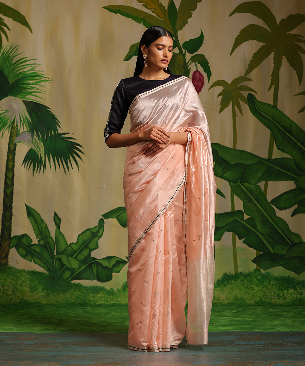 Shop the Hottest Peach Saree with Contrast Blouse Online Now