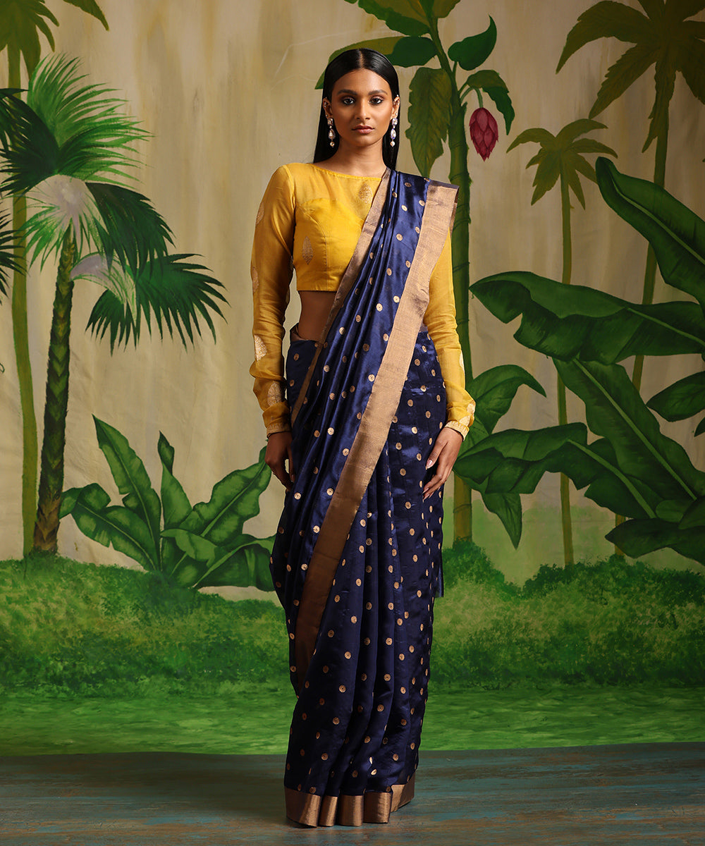 Blue_Handloom_Pure_Silk_Chanderi_Saree_With_Asharfi_Booti_WeaverStory_02