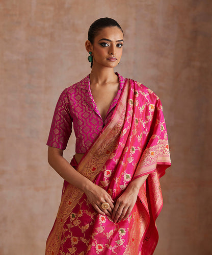 Handloom_Hot_Pink_Pure_Katan_Silk_Banarasi_Saree_With_Meenakari_Jaal_WeaverStory_01