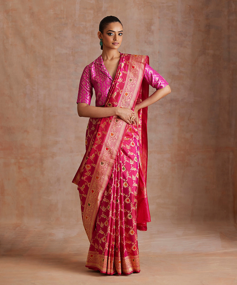 Handloom_Hot_Pink_Pure_Katan_Silk_Banarasi_Saree_With_Meenakari_Jaal_WeaverStory_02