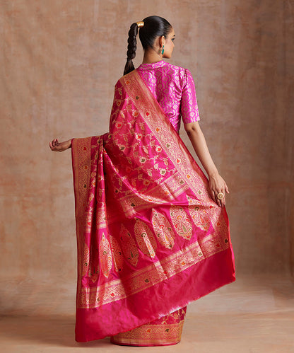 Handloom_Hot_Pink_Pure_Katan_Silk_Banarasi_Saree_With_Meenakari_Jaal_WeaverStory_03