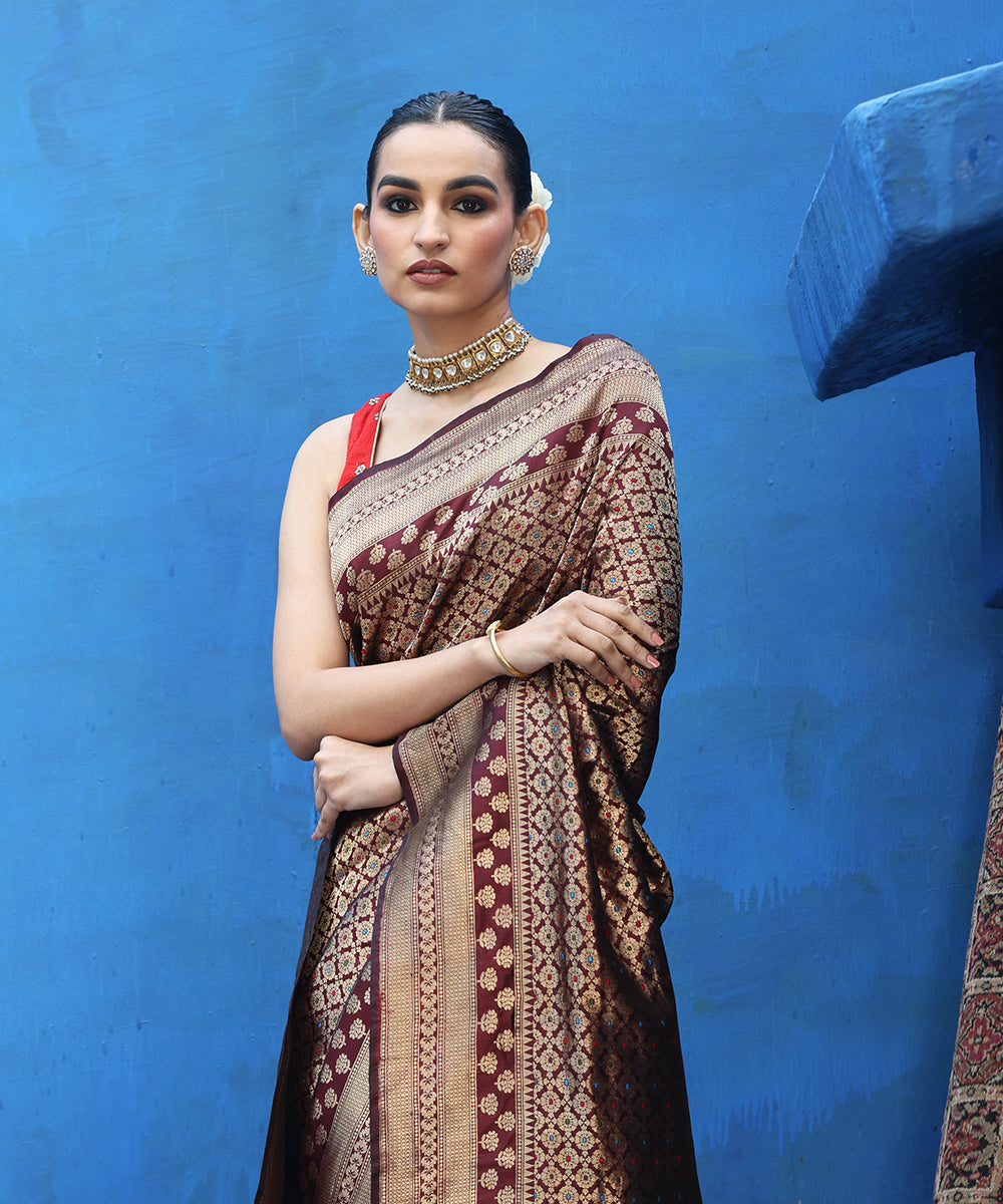 Coke_Brown_Handloom_Pure_Katan_Silk_Kimkhab_Banarasi_Saree_With_Meenakari_WeaverStory_01