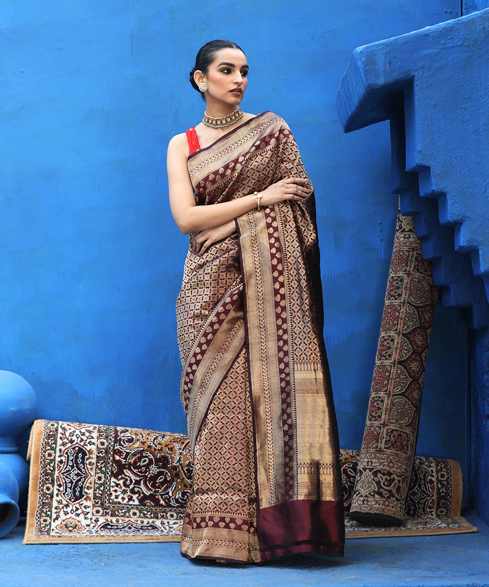 Coke_Brown_Handloom_Pure_Katan_Silk_Kimkhab_Banarasi_Saree_With_Meenakari_WeaverStory_02