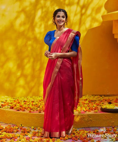 Pink_Dual_Tone_Handloom_Pure_Cotton_Chanderi_Saree_With_Zari_Border_WeaverStory_02