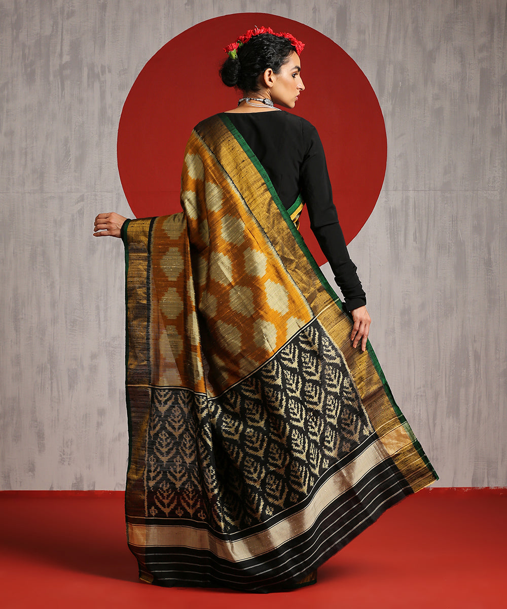 Handloom_Mustard_And_Black_Raw_Silk_Patola_Saree_WeaverStory_03