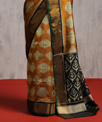 Handloom_Mustard_And_Black_Raw_Silk_Patola_Saree_WeaverStory_04