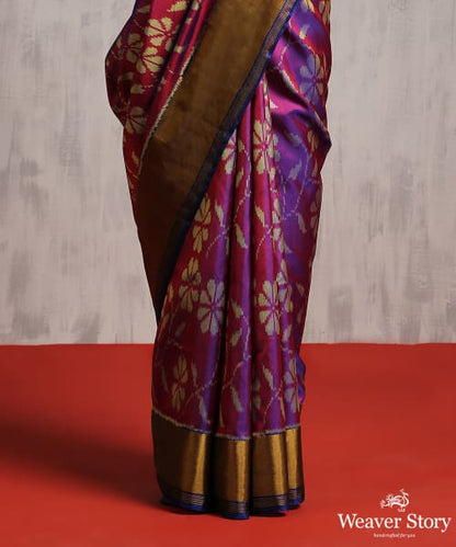 Handloom_Plum_Pure_Silk_Patola_Saree_With_Blue_Border_And_Pallu_WeaverStory_04