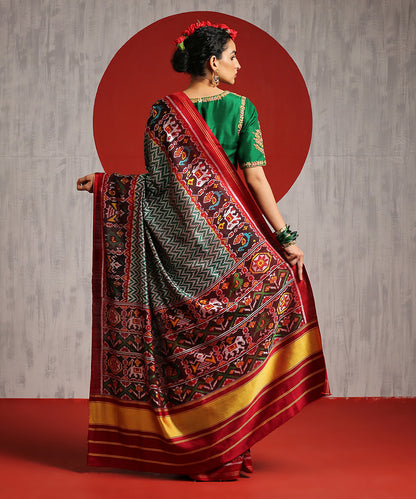 Handloom_Coke_Brown_Mulberry_Silk_Patola_Saree_With_Maroon_Border_WeaverStory_03