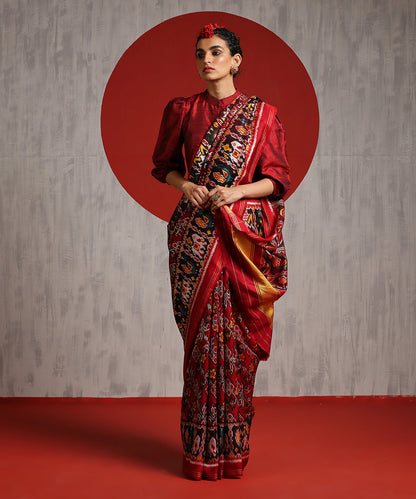 Maroon_Handloom_Mulberry_Silk_Patola_Saree_With_Twill_Weave_WeaverStory_02