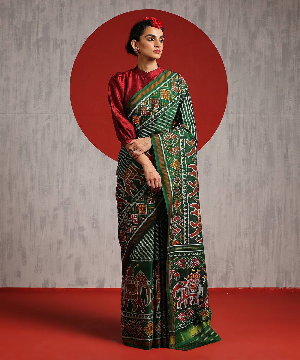 Green_Handloom_Mulberry_Silk_8_Ply_Patola_Saree_With_Single_Ikat_Weave_WeaverStory_02