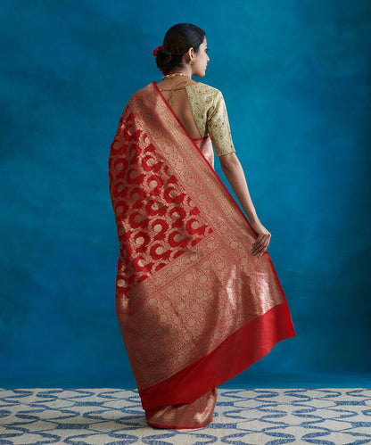 Handloom_Tomato_Red_Pure_Katan_Silk_Banarasi_Saree_With_Floral_Jaal_WeaverStory_03