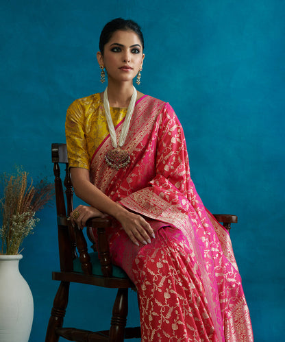 Handloom_Hot_Pink_Pure_Katan_Silk_Banarasi_With_Cutwork_Floral_Jaal_WeaverStory_01
