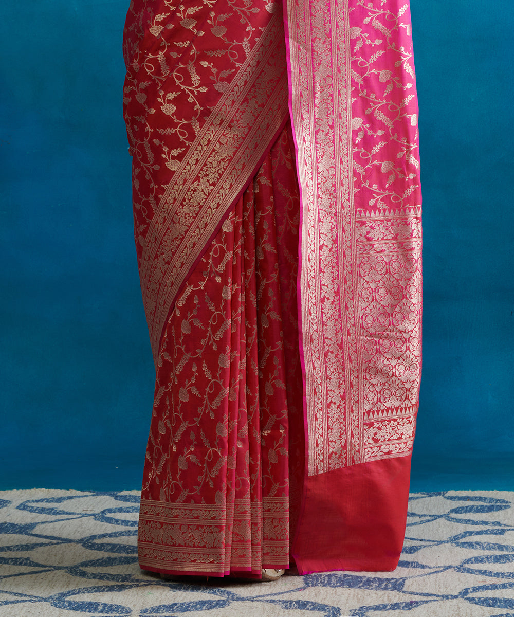 Handloom_Hot_Pink_Pure_Katan_Silk_Banarasi_With_Cutwork_Floral_Jaal_WeaverStory_04