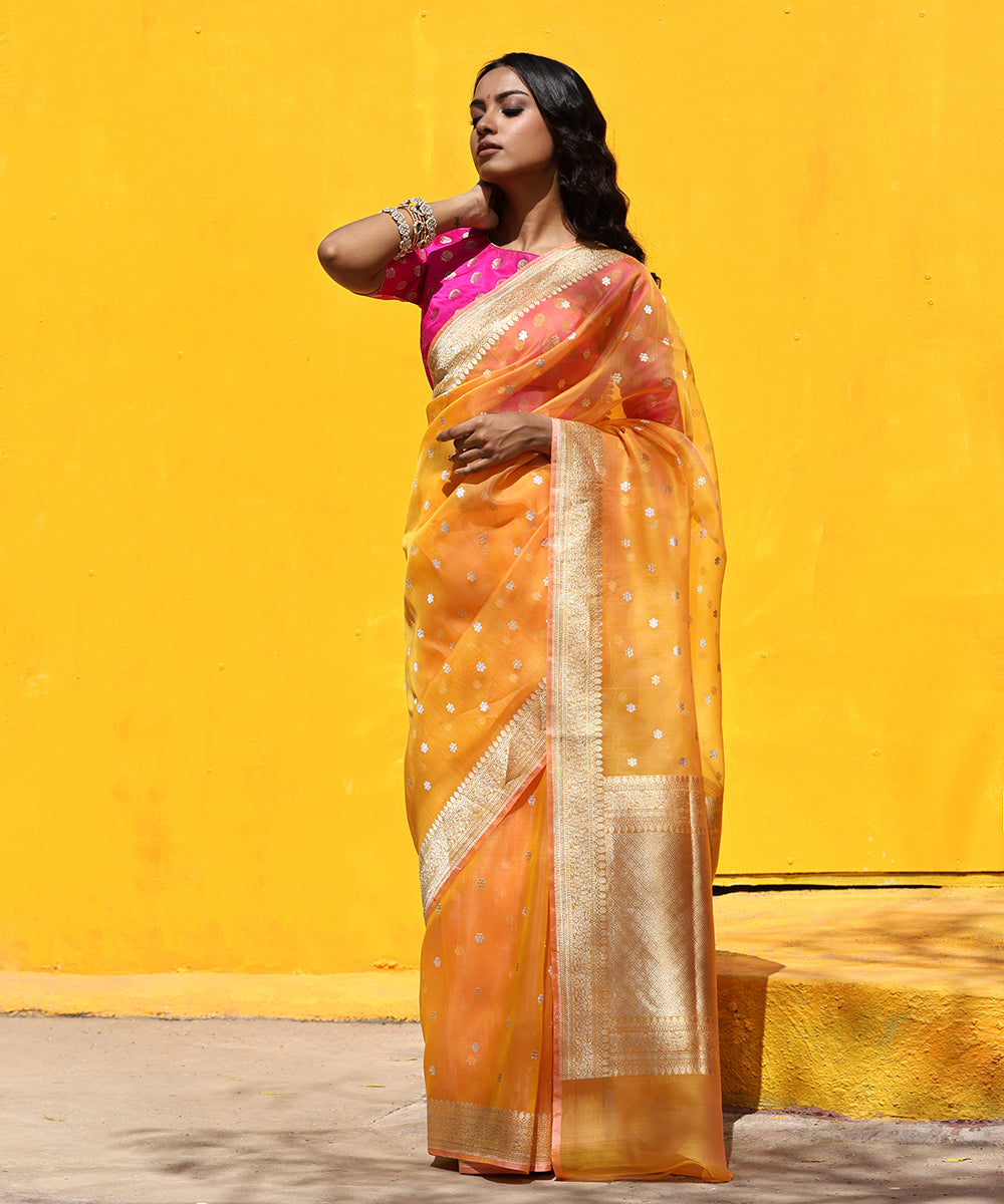 Yellow_Handloom_Pure_Kora_Silk_Banarasi_Saree_With_Sona_Rupa_Zari_Booti_WeaverStory_02