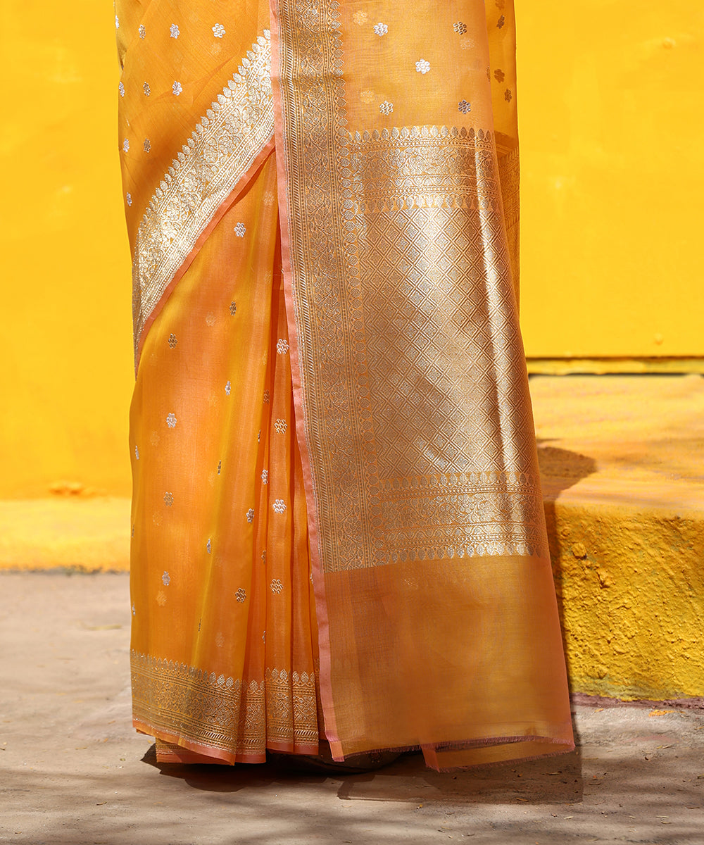 Vaisakha' Off-White-Red Pure Kora Silk Banarasi Handloom Saree - Tilfi