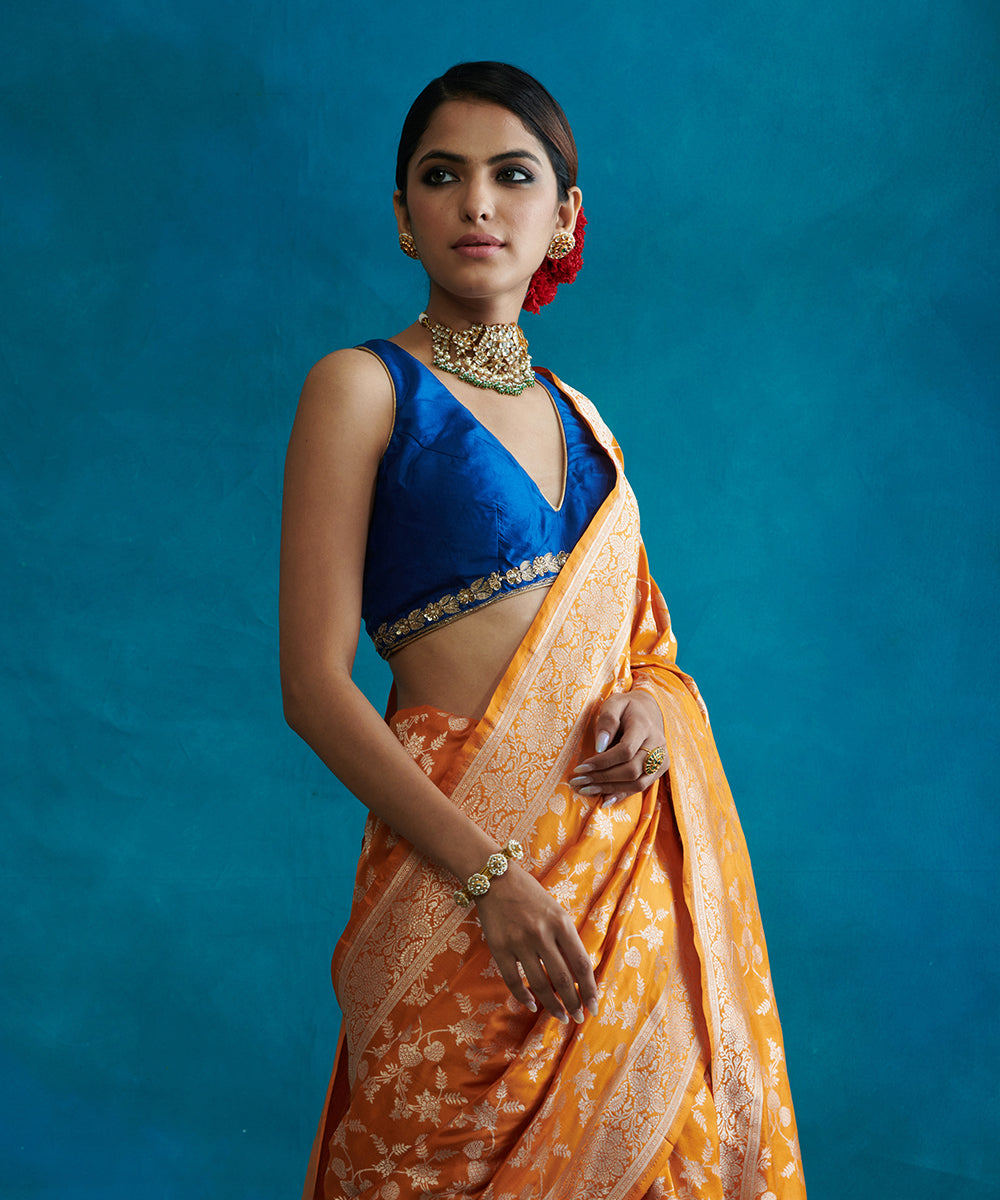 Handloom_Orange_Pure_Katan_Silk_Banarasi_Saree_With_Cutwork_Jaal_WeaverStory_01