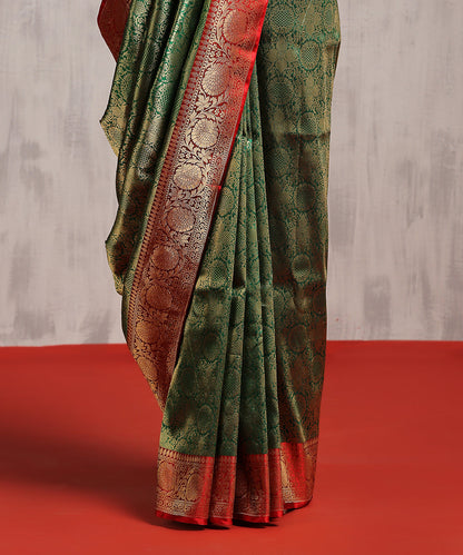 Green_Handloom_Pure_Katan_Silk_Kimkhab_Banarasi_Saree_With_Antique_Zari_WeaverStory_04