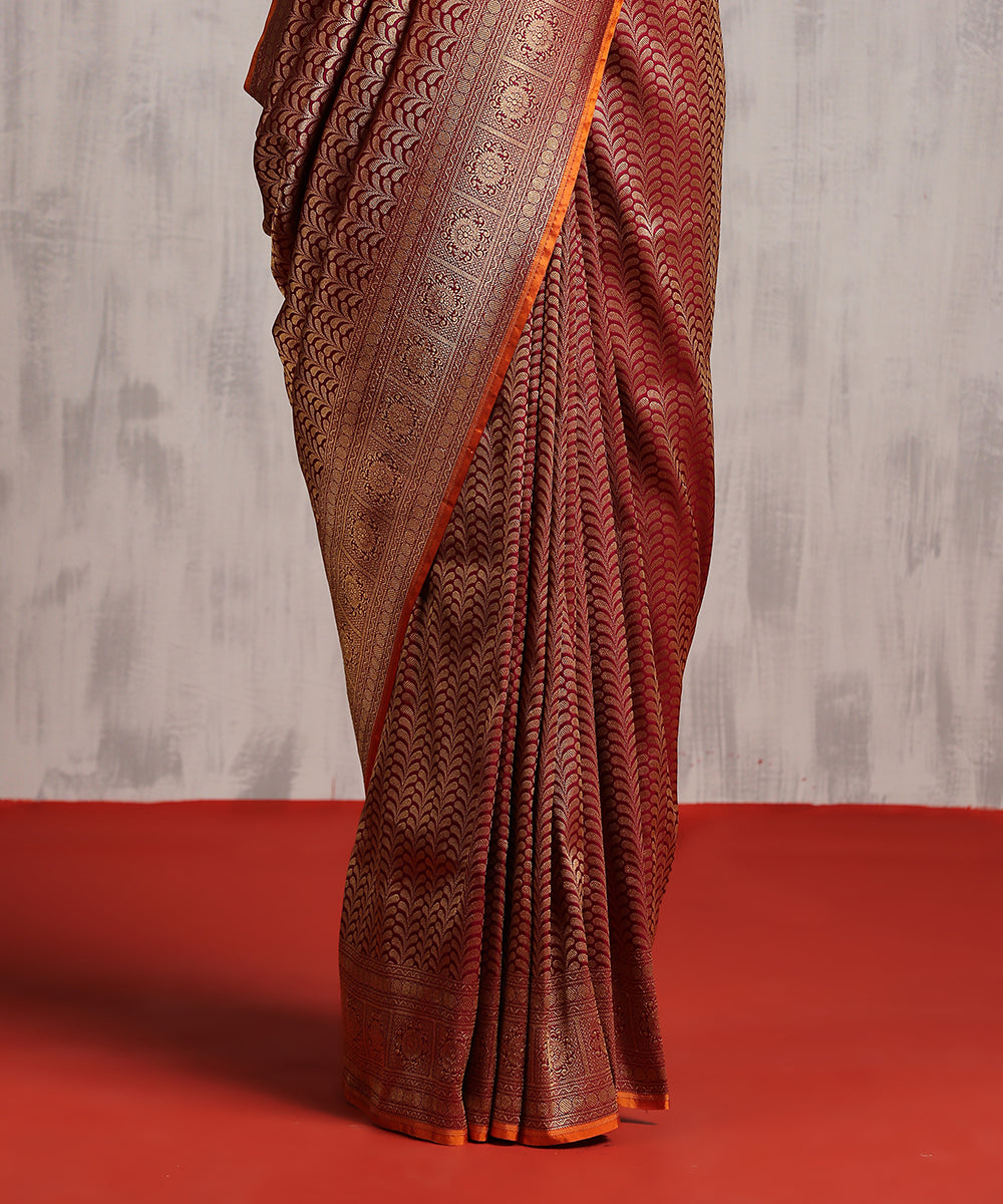 Handloom_Wine_Pure_Katan_Silk_Kimkhab_Banarasi_Saree_With_Gold_Zari_And_Orange_Selvedge_WeaverStory_04