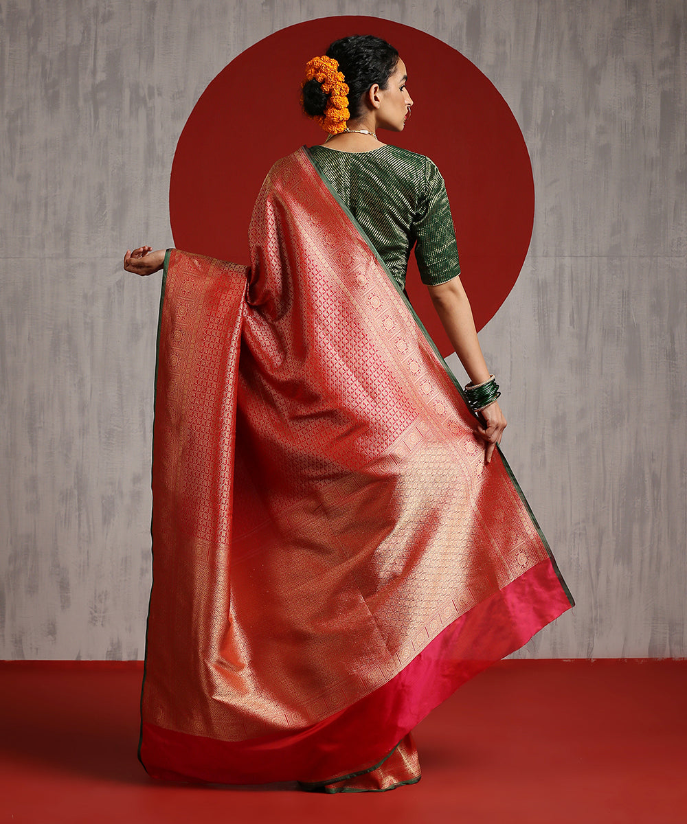 Handloom_Pink_Gold_Zari_Square_Motif_Banarasi_Brocade_Saree_With_Green_Selvedge_WeaverStory_03