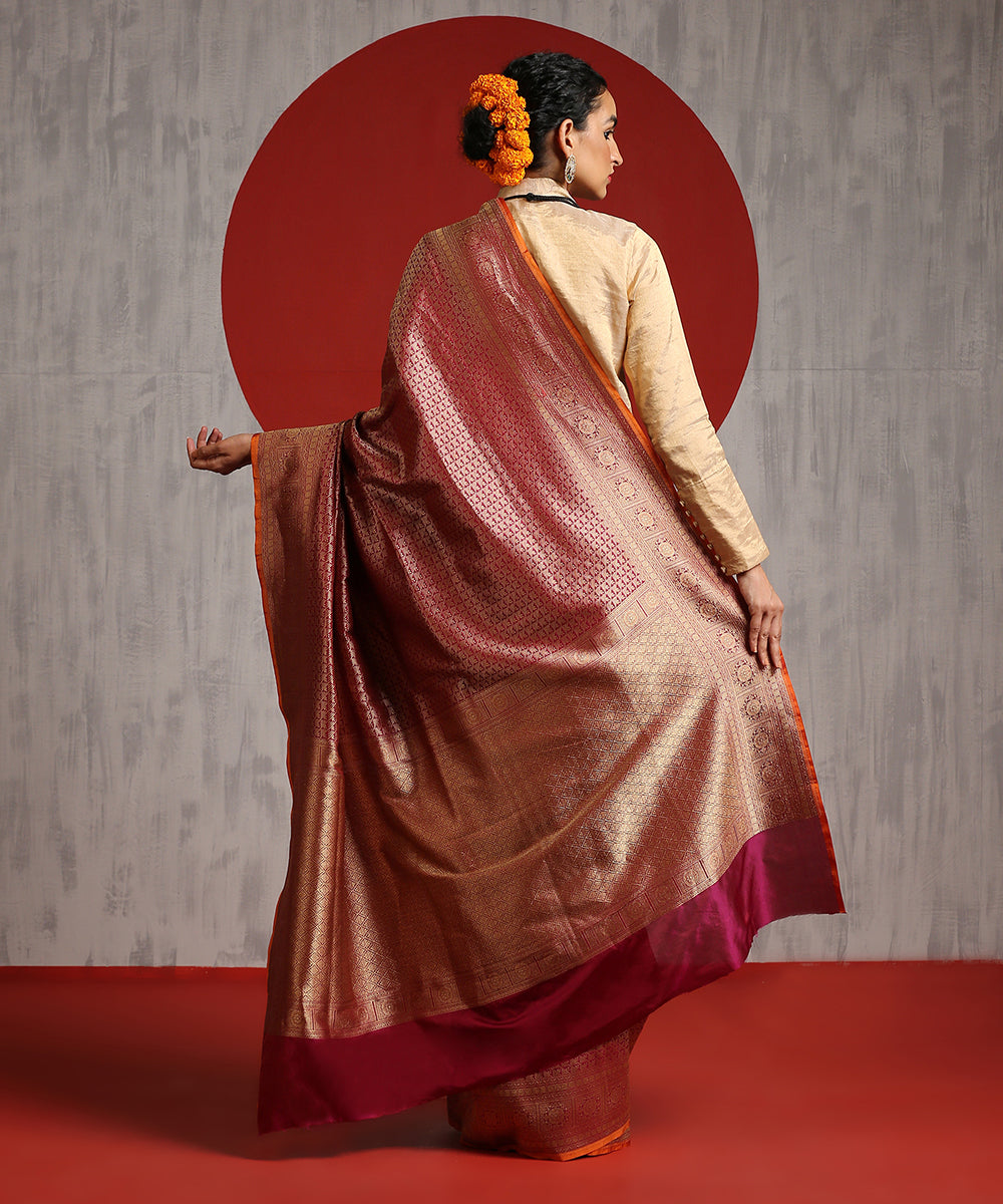 Wine_Handloom_Pure_Katan_Silk_Kimkhab_Banarasi_Saree_With_Orange_Selvedge_WeaverStory_03