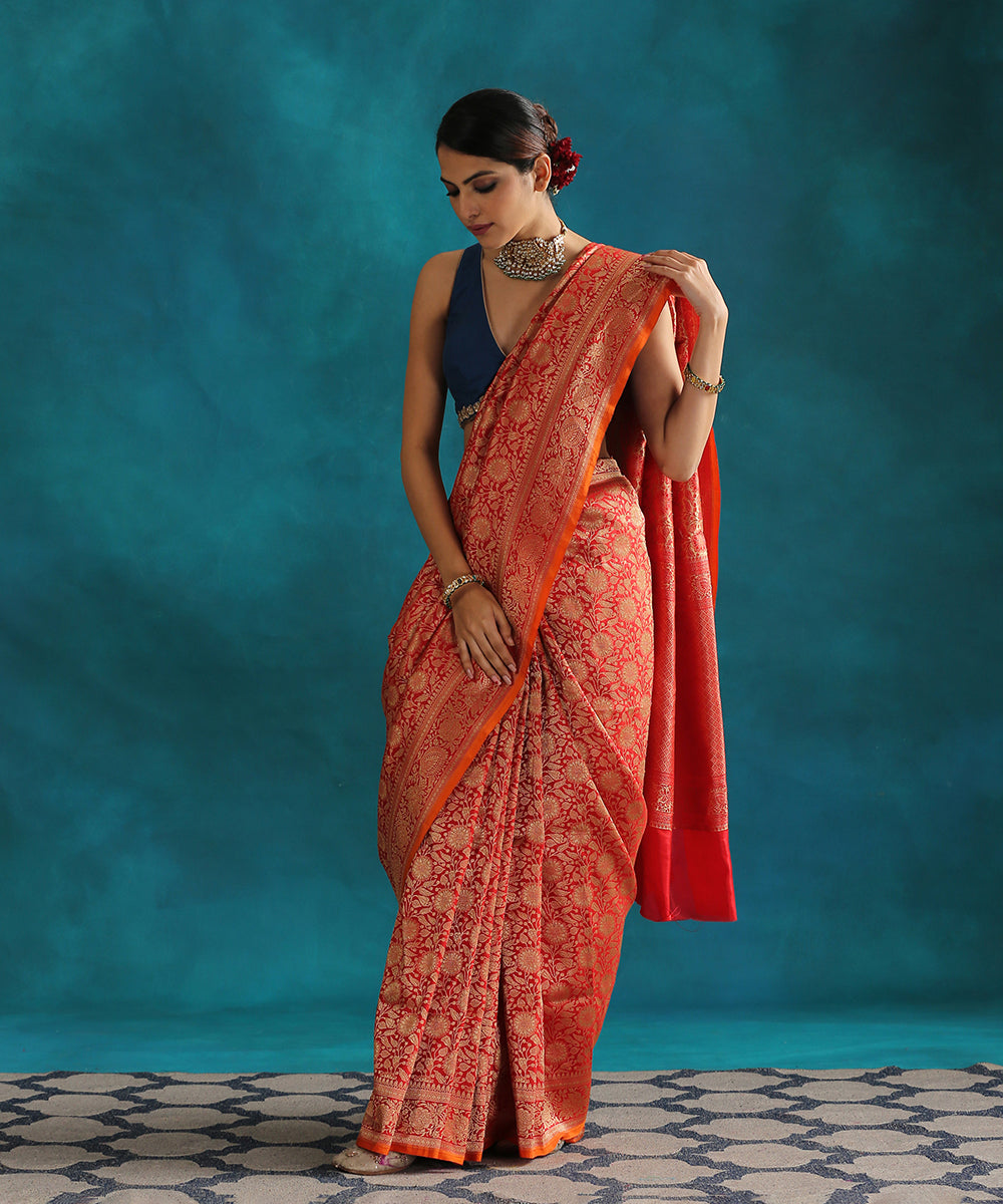 Red_Handloom_Pure_Katan_Silk_Banarasi_Saree_With_Gold_Zari_Work_WeaverStory_02