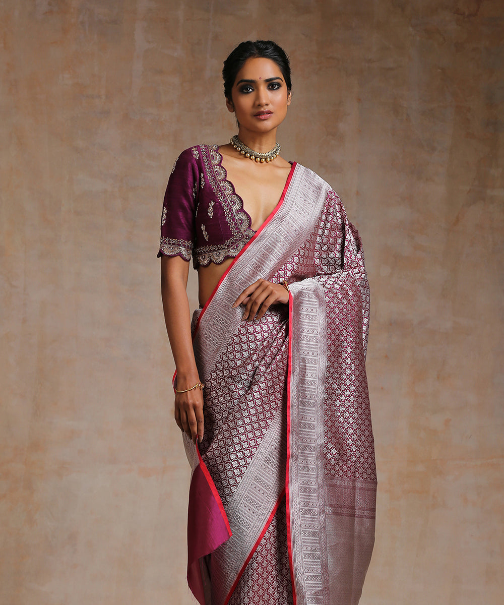 Wine_Handloom_Pure_Katan_Silk_Banarasi_Saree_With_Silver_Zari_WeaverStory_01