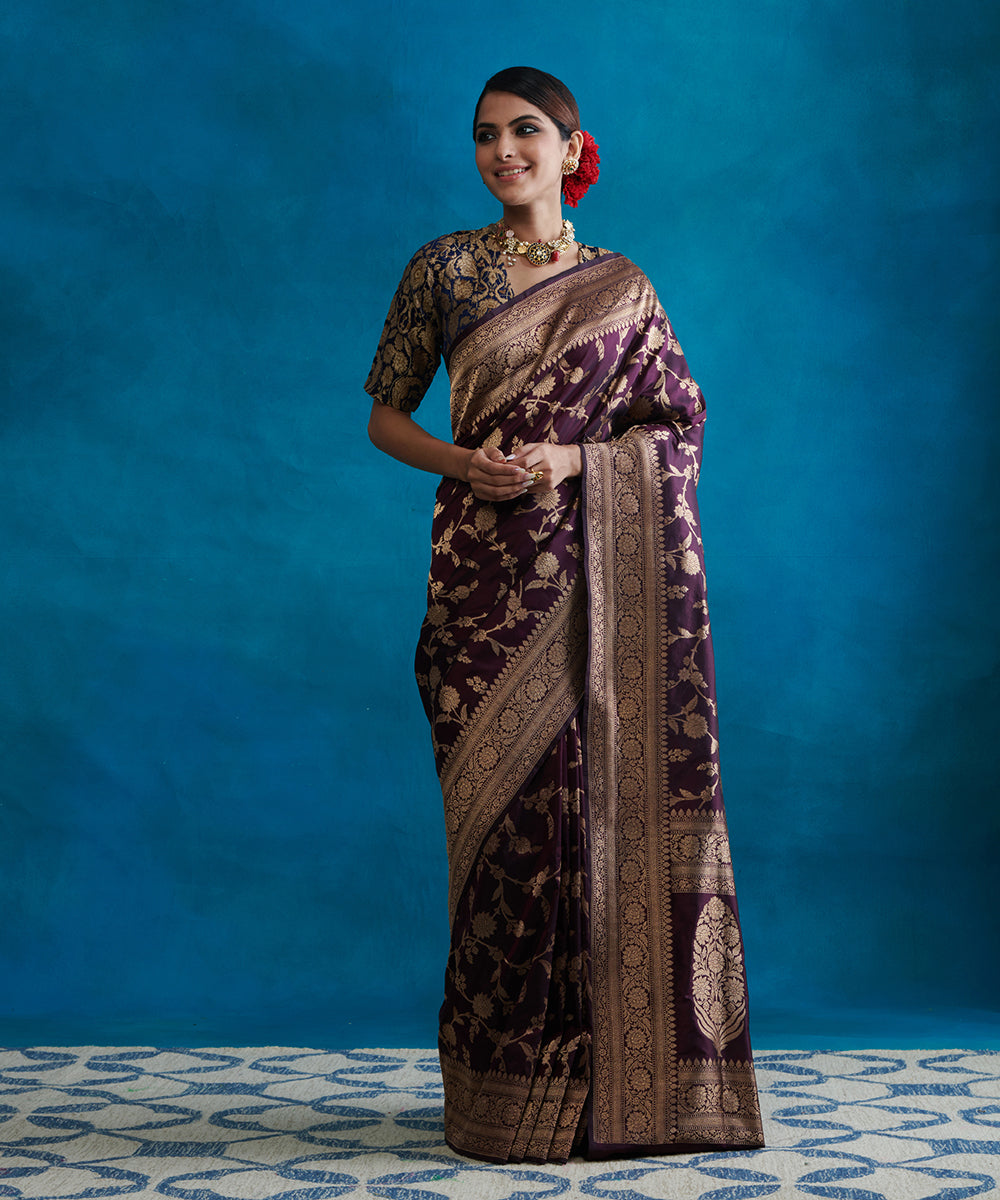 Purple_Handloom_Pure_Katan_Silk_Banarasi_Saree_With_Cutwork_Jaal_WeaverStory_02