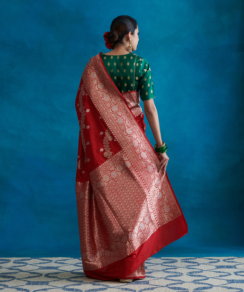 Red_Handloom_Pure_Katan_Silk_Banarasi_Saree_With_Aada_Jaal_WeaverStory_03