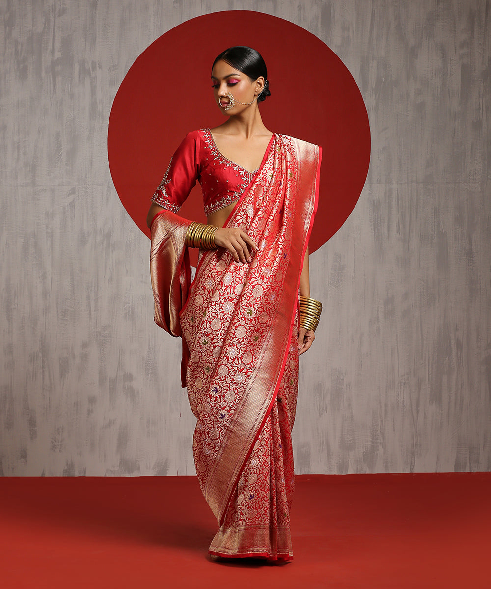 Red_Handloom_Pure_Katan_Silk_Meenakari_Zari_Tanchoi_Saree_WeaverStory_02