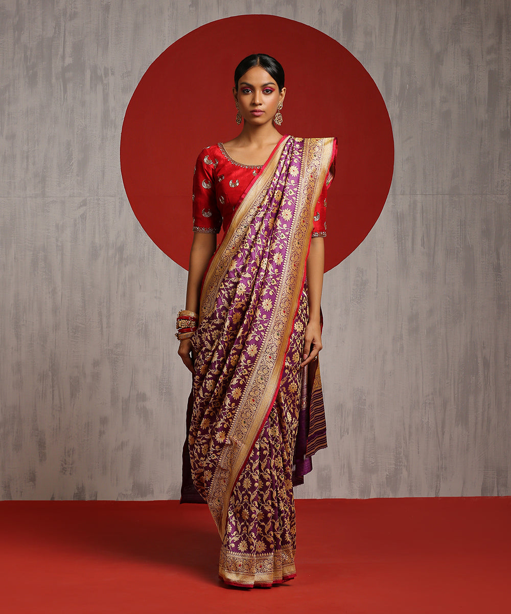 Purple_Handloom_Tissue_Weft_Zari_Tanchoi_Pure_Katan_Silk_Banarasi_Saree_WeaverStory_02