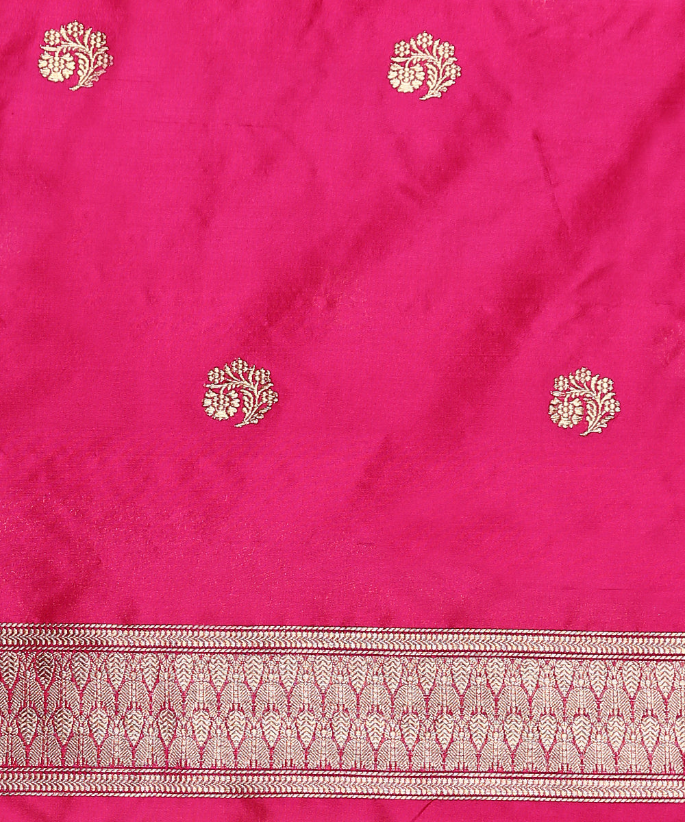 Handloom Dark Pink And Gold Zari Tanchoi Banarasi Saree With Hot Border