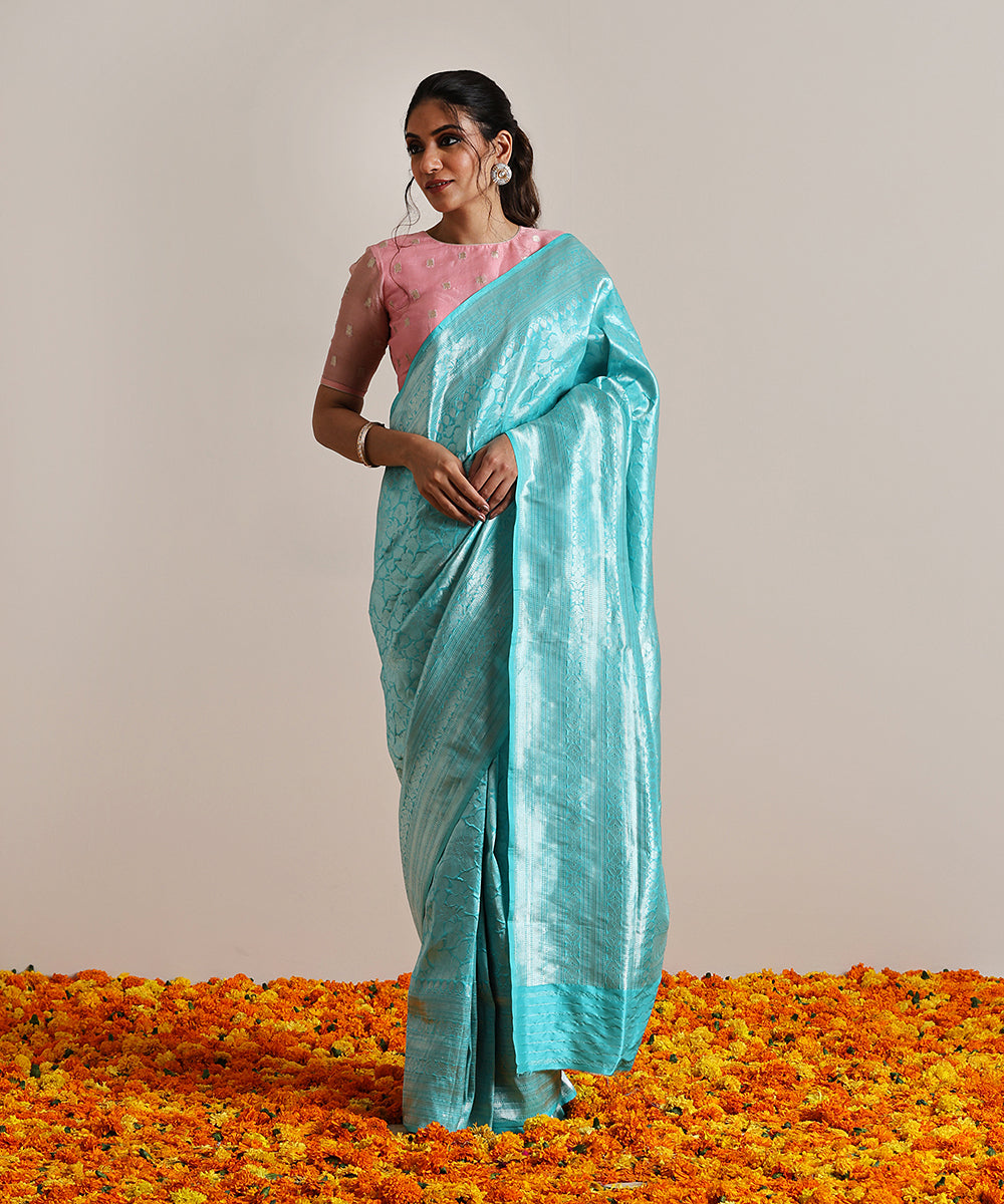 Turquoise_Handloom_Blue_Pure_Katan_Silk_Brocade_Banarasi_Saree_WeaverStory_02