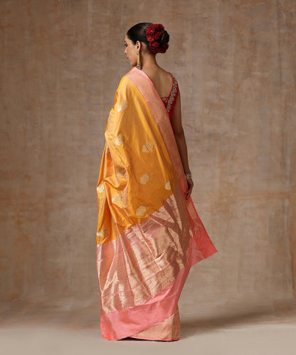 Peach_Handloom_Pure_Katan_Silk_Saree_With_Kadhwa_Booti_And_Pink_Border_Woven_On_Satin_WeaverStory_03