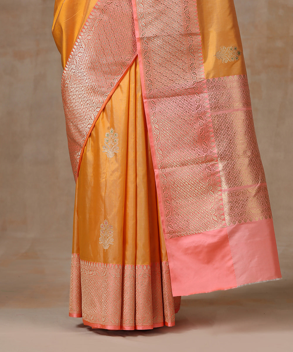 Peach_Handloom_Pure_Katan_Silk_Saree_With_Kadhwa_Booti_And_Pink_Border_Woven_On_Satin_WeaverStory_04