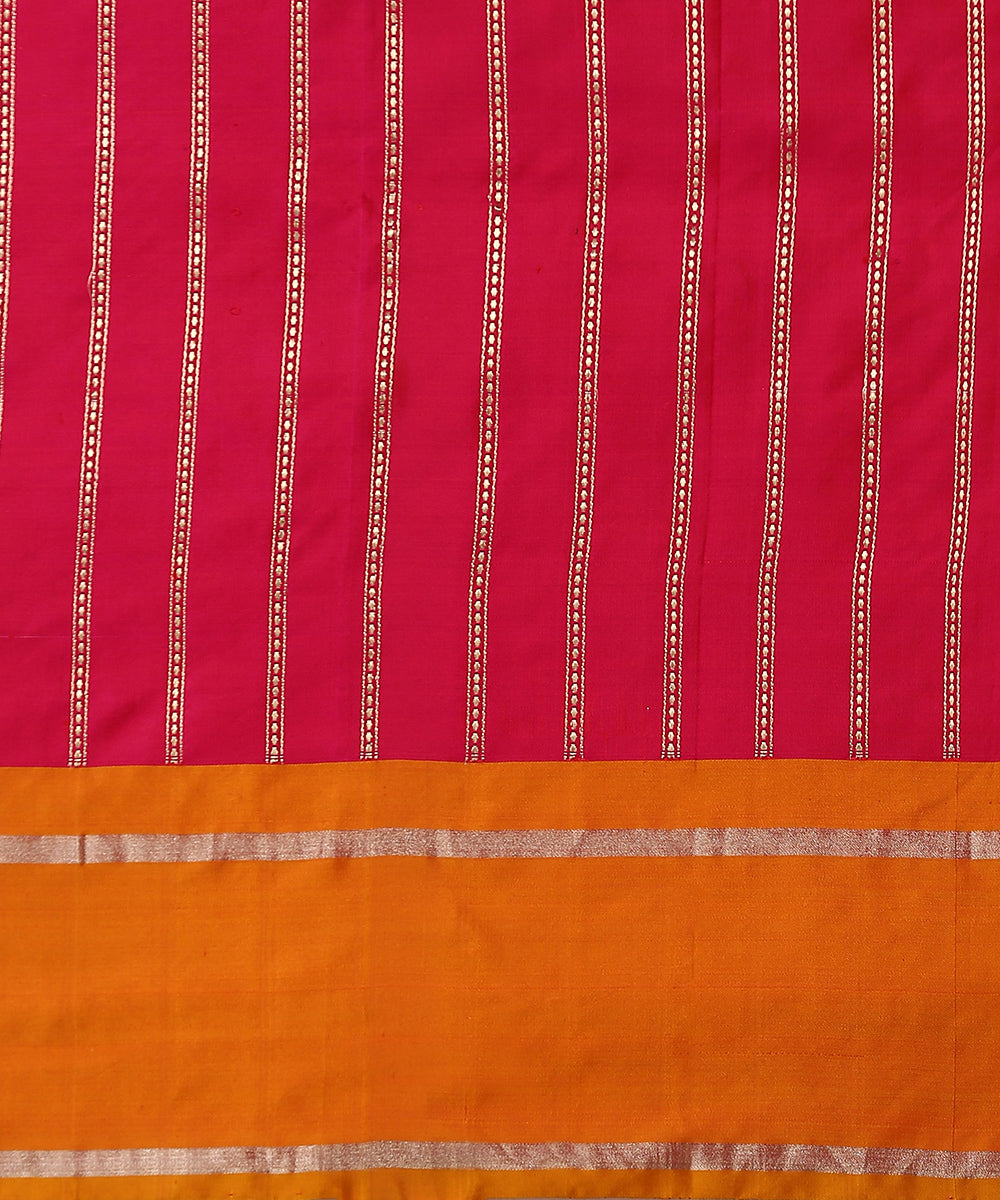 Pink_Pure_Satin_Silk_Saree_With_Mustard_Border_And_Zari_Vertical_Stripes_WeaverStory_05