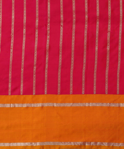 Pink_Pure_Satin_Silk_Saree_With_Mustard_Border_And_Zari_Vertical_Stripes_WeaverStory_05