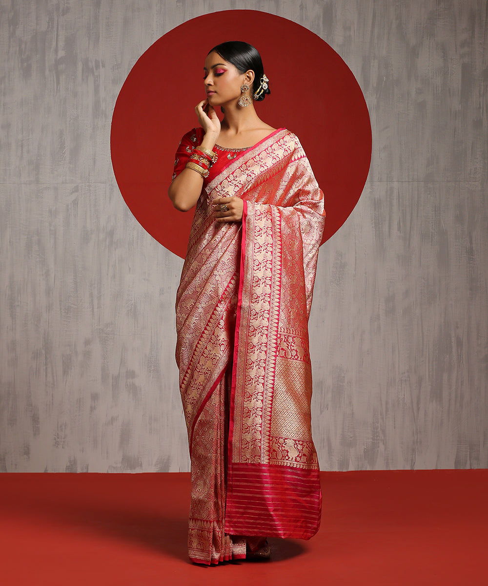 Pink_Handloom_Brocade_Katan_Silk_Shikargah_Saree_With_Lion_Border_WeaverStory_02