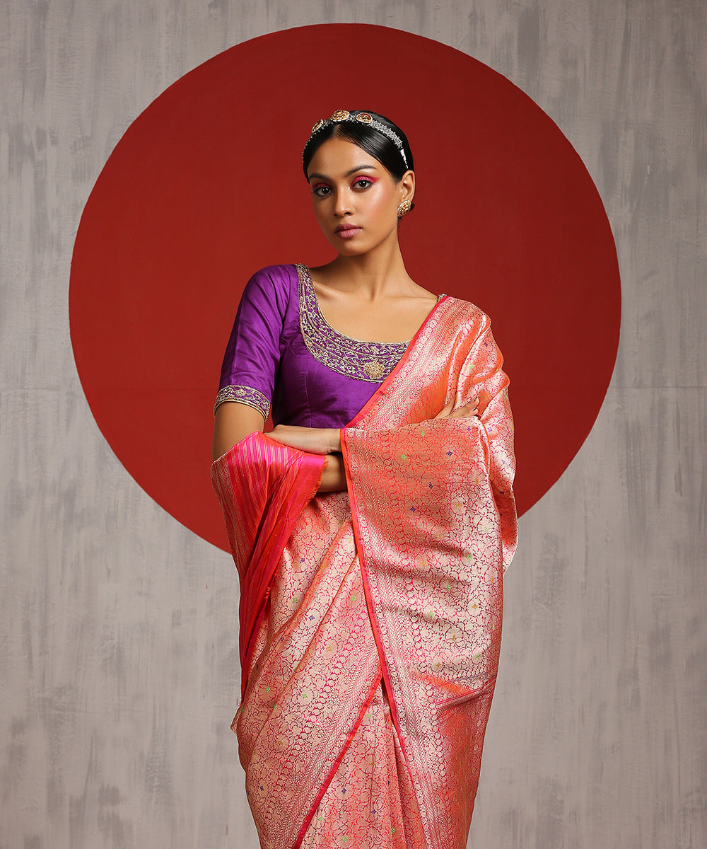 Handloom_Pink_Pure_Katan_Silk_Kimkhab_Banarasi_Saree_With_Meenakari_WeaverStory_01